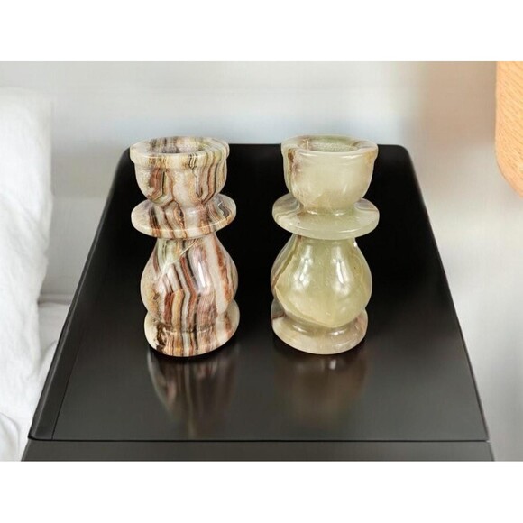 Green Onyx candle holders set, stone holders for relaxation and romantic evening - Picture 5 of 10